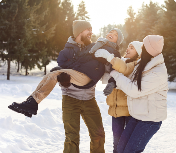 family in snow